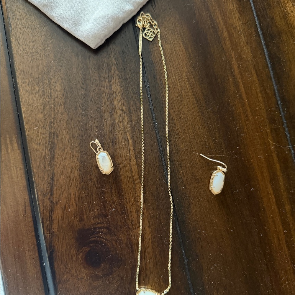 Kendra Scott Gold Necklace & Earring Set with White Stones